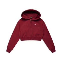 WMNS CROPPED ZIP HOODIE WINE RED(Wmns Cropped Zip Hoodie Wine Red)