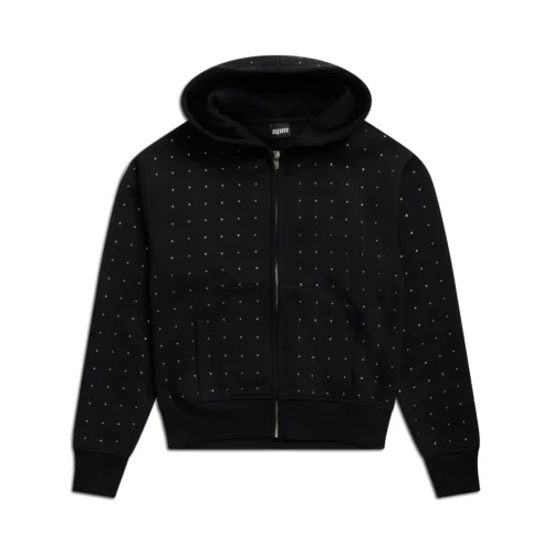 RHINESTONE LETTER ZIP HOODIE BLACK(Rhinestone Letter Zip Hoodie Black)