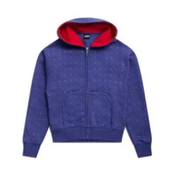 RHINESTONE LETTER ZIP HOODIE BLUE(Rhinestone Letter Zip Hoodie Blue)